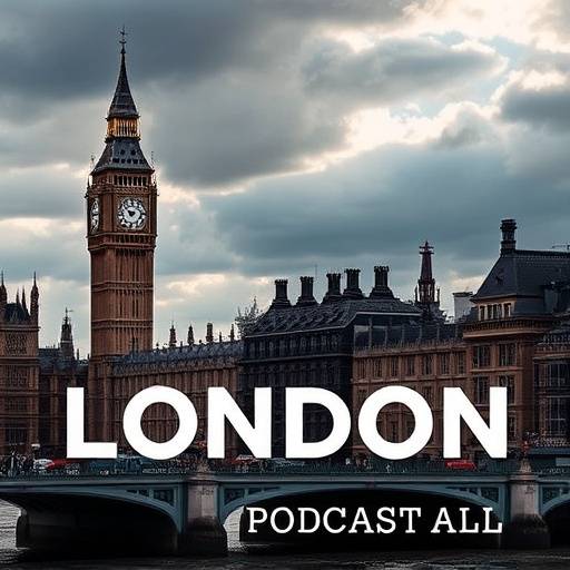Podcast cover for 'History Hub London' depicting historical London landmarks.
